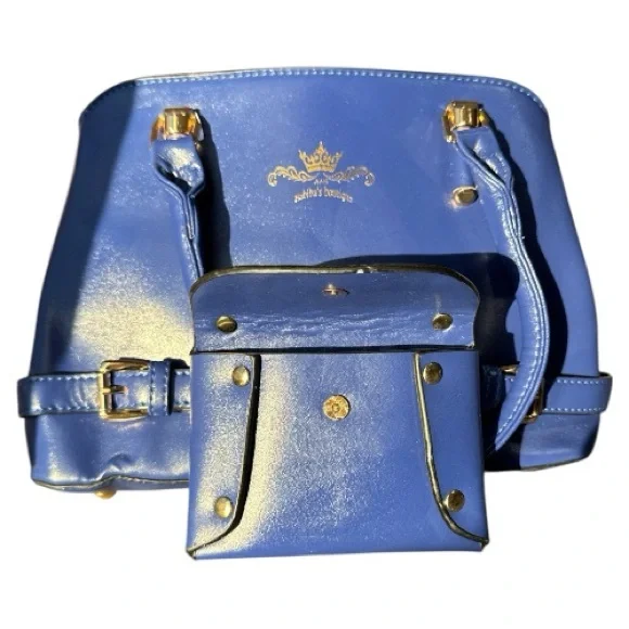 Habiba's Boutique Bag Attached Mini Bag & 2 Removable Straps Blue & Gold Accents - Picture 8 of 10